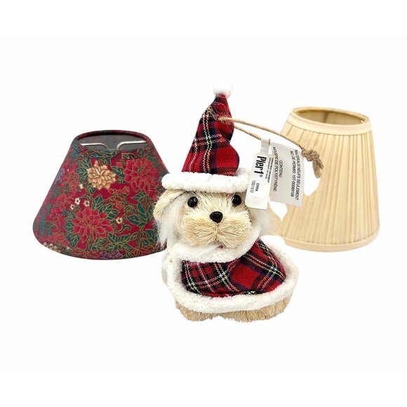 Pier 1 Other - NWT PIER 1 SISEL DOG PLAID CHRISTMAS ORNAMENT 2 VTG ELECTRIC CANDLE LAMPSHADES